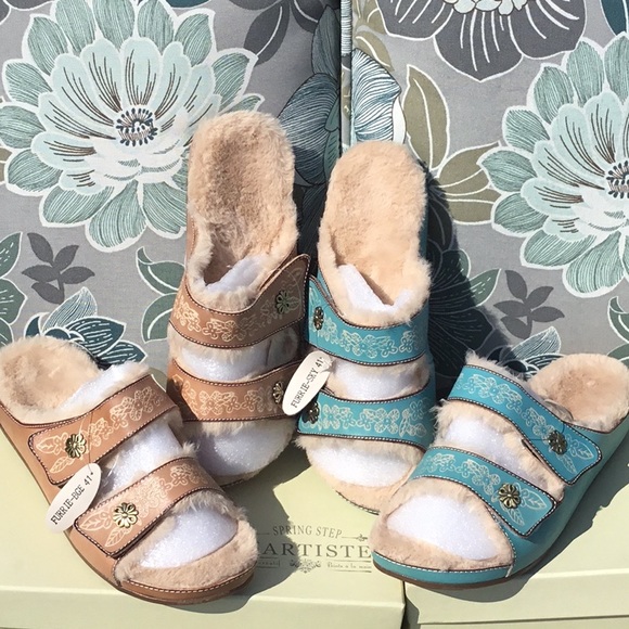 NIB Faux shearling leather adjustable strap Indoor Outdoor Traction Soles 41 9 - Picture 3 of 8